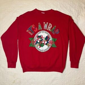 Tultex Women’s Christmas Holiday Sweater Red Crew Neck Vintage Size Large
